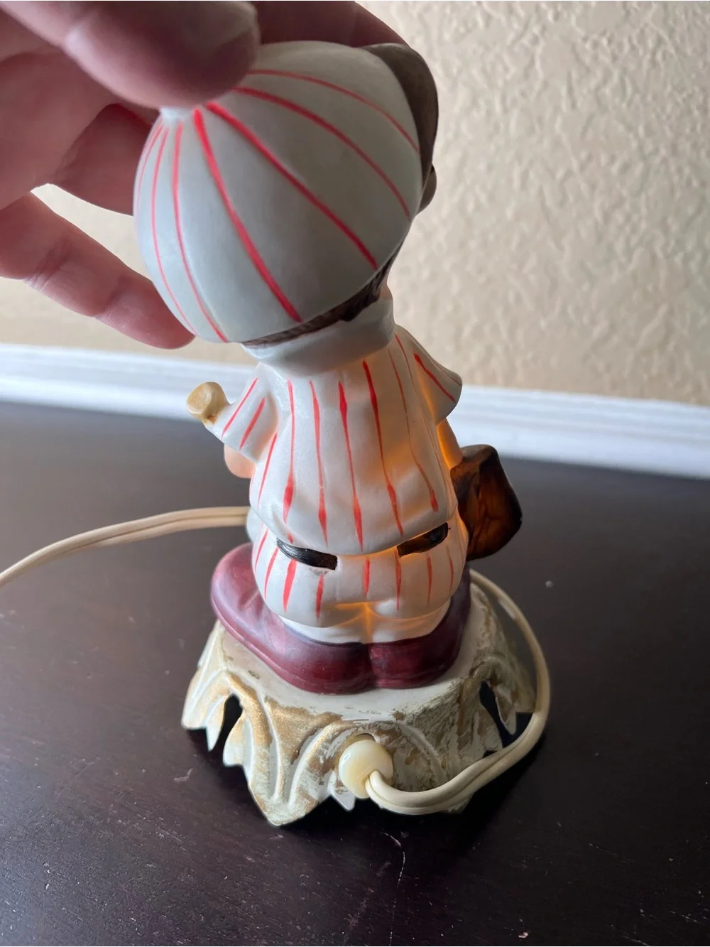 Vintage 1970s Aladdin Giftware Baseball Boy Night Light Ceramic Bisque Lamp